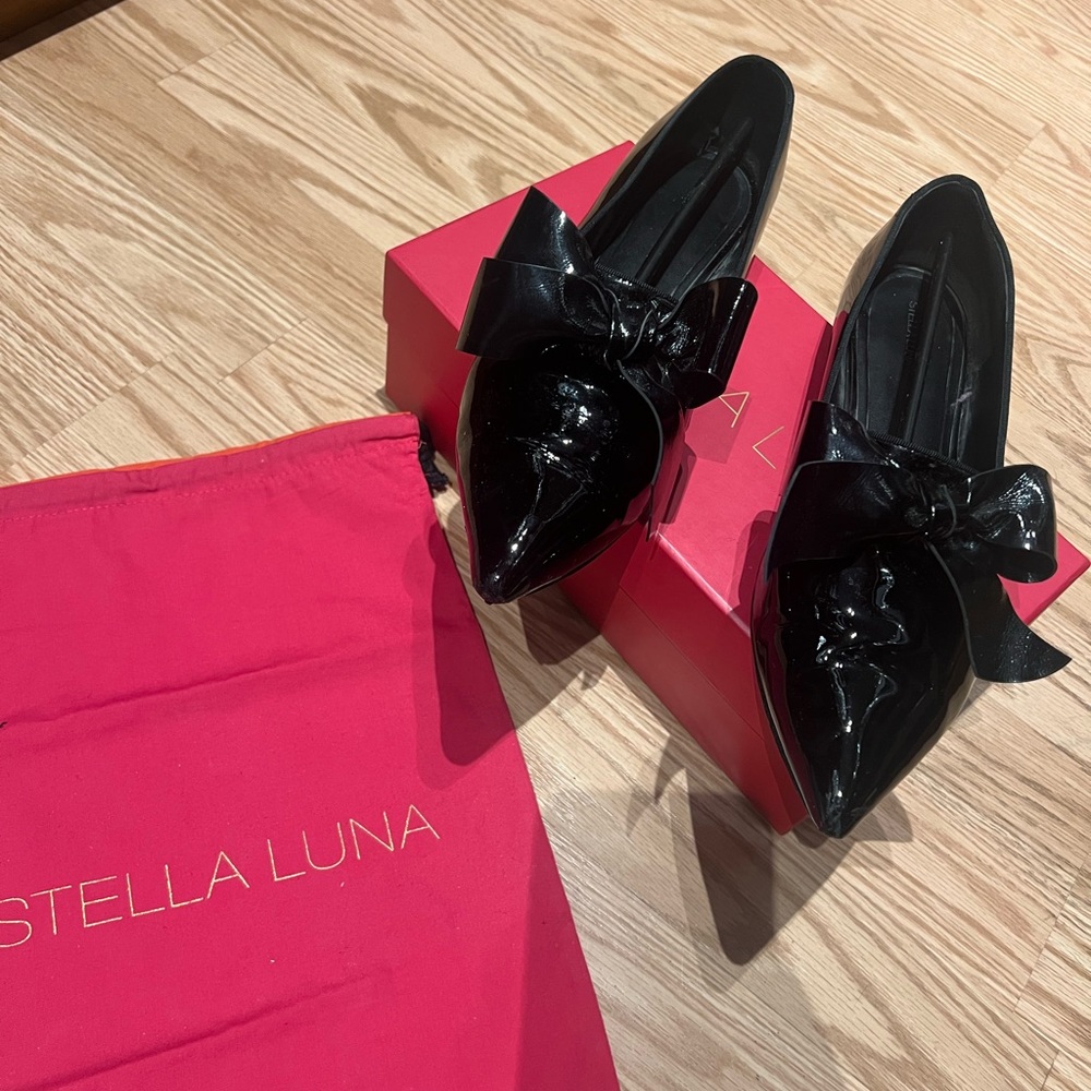 Stella Luna Black Patent Bow Loafers